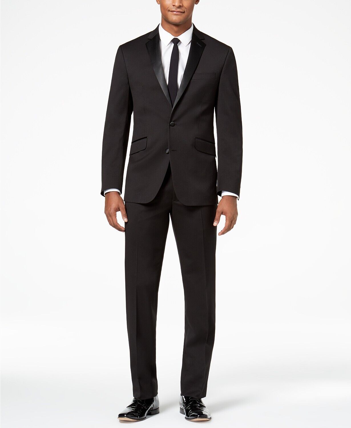 Kenneth Cole Reaction Men's Slim Fit Ready Flex Tuxedo Suit Black Size 42