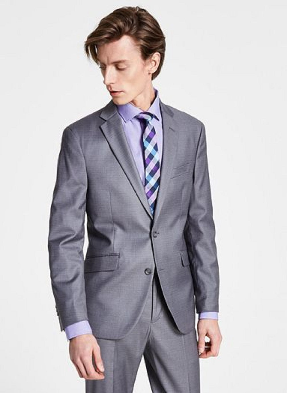 Kenneth Cole Reaction पुरुषों का रेडी फ्लेक्स स्लिम फिट सूट ग्रे रंग, साइज़ 36