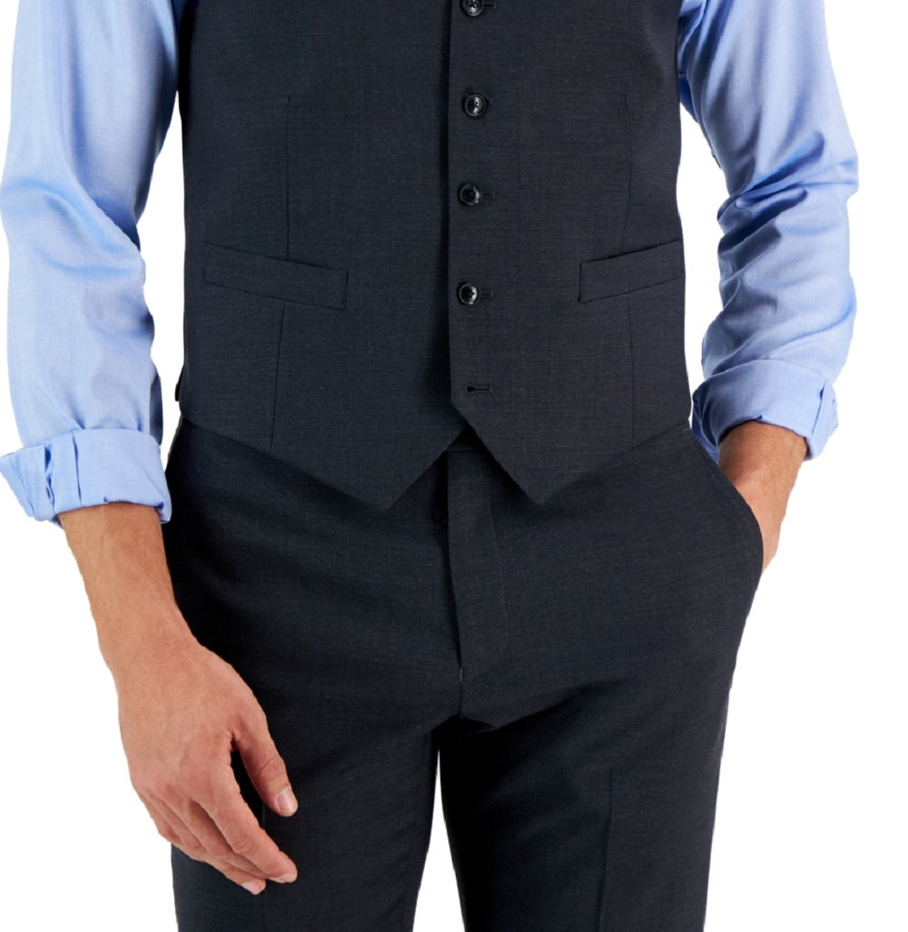 Tommy Hilfiger Men's Modern Fit Th Flex Stretch Solid Suit Vest Black Size X-Large