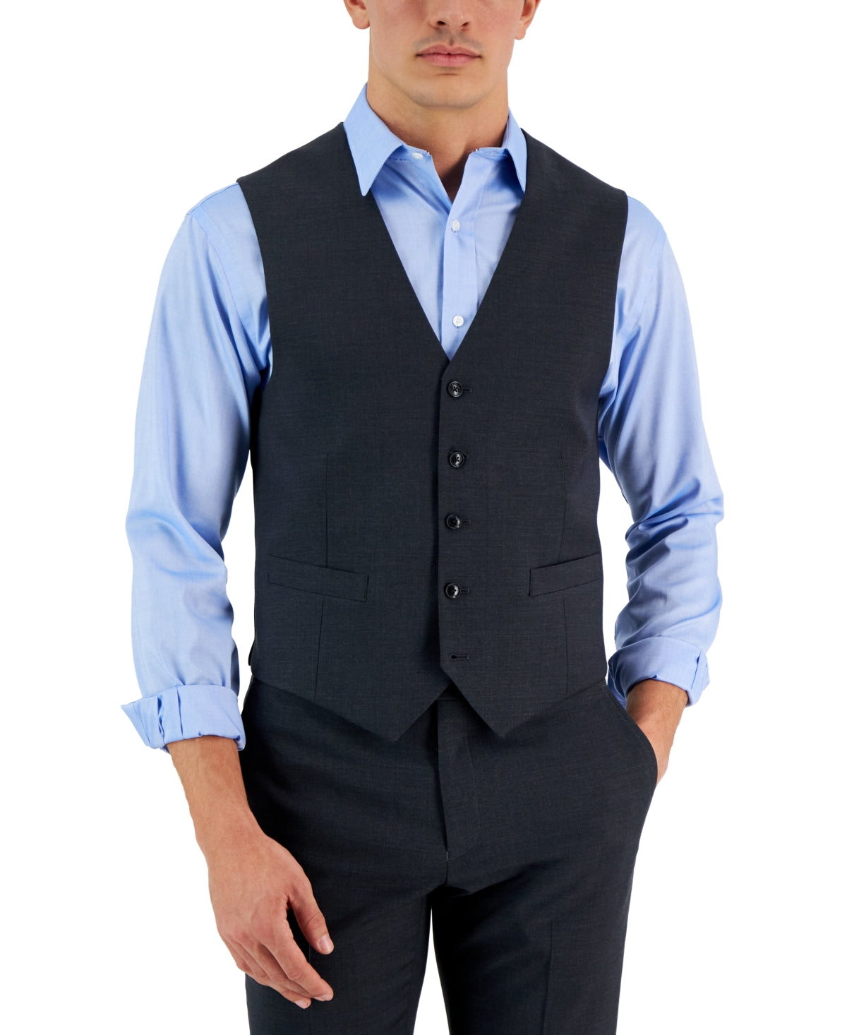 Tommy Hilfiger Men's Modern Fit Th Flex Stretch Solid Suit Vest Black Size X-Large