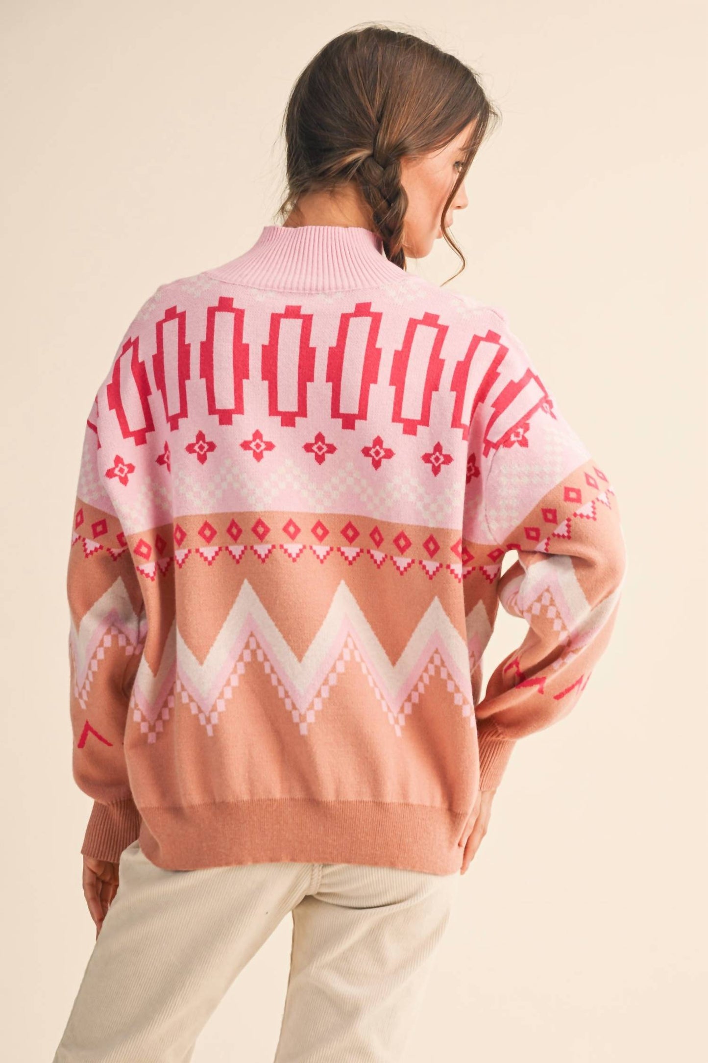 &Merci - Geometric Knit Half Zip Pullover