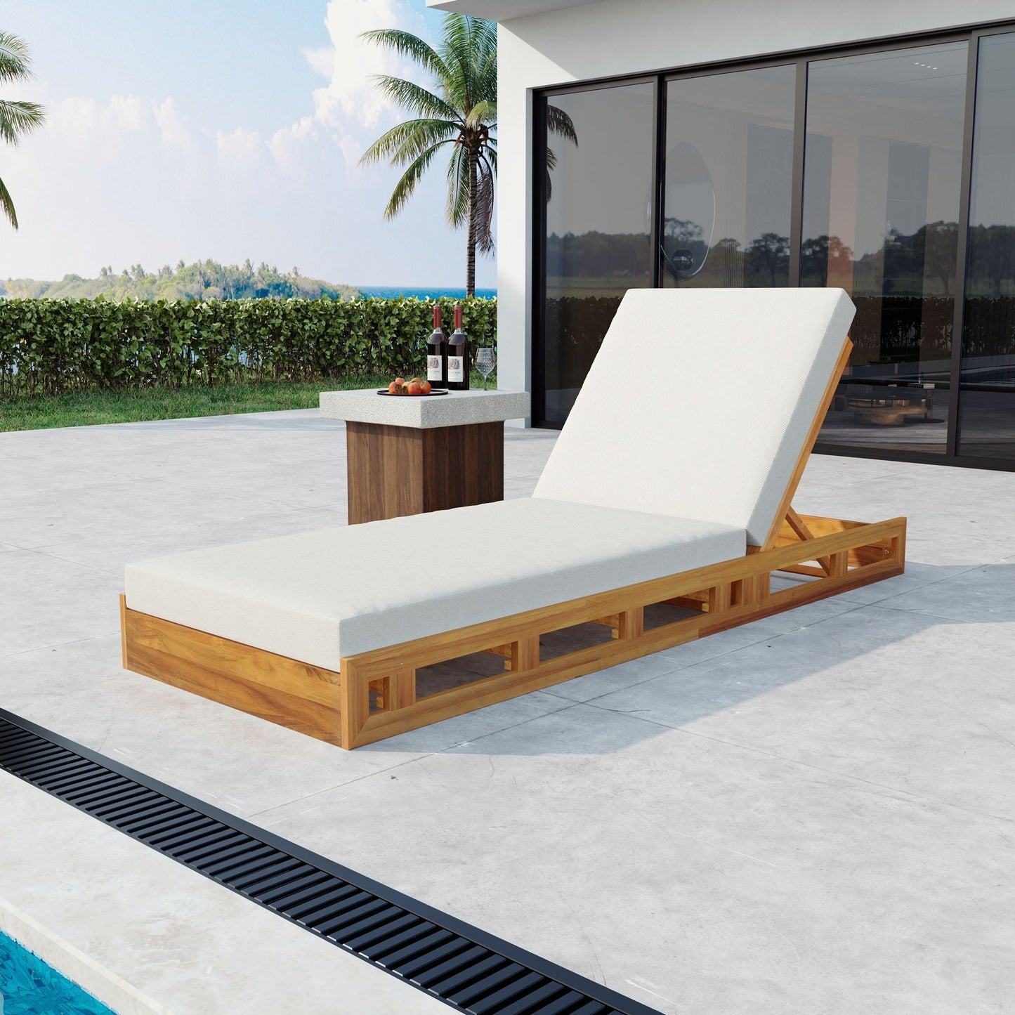 Premium Acacia Wood Lounge Chaise Set with Water-Resistant Cushions