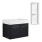 Modern Wall Mounted Bathroom Vanity with Resin Sink and Storage Rack