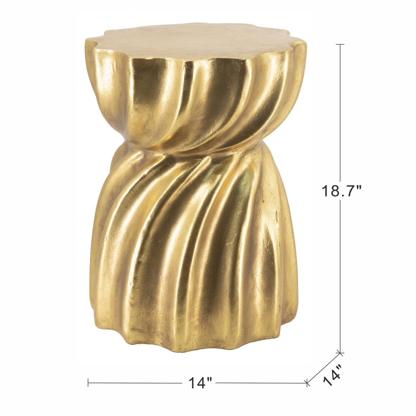 14x14x18.7 Gold Magnesium Accent Stool with Sculptural Swirl Design