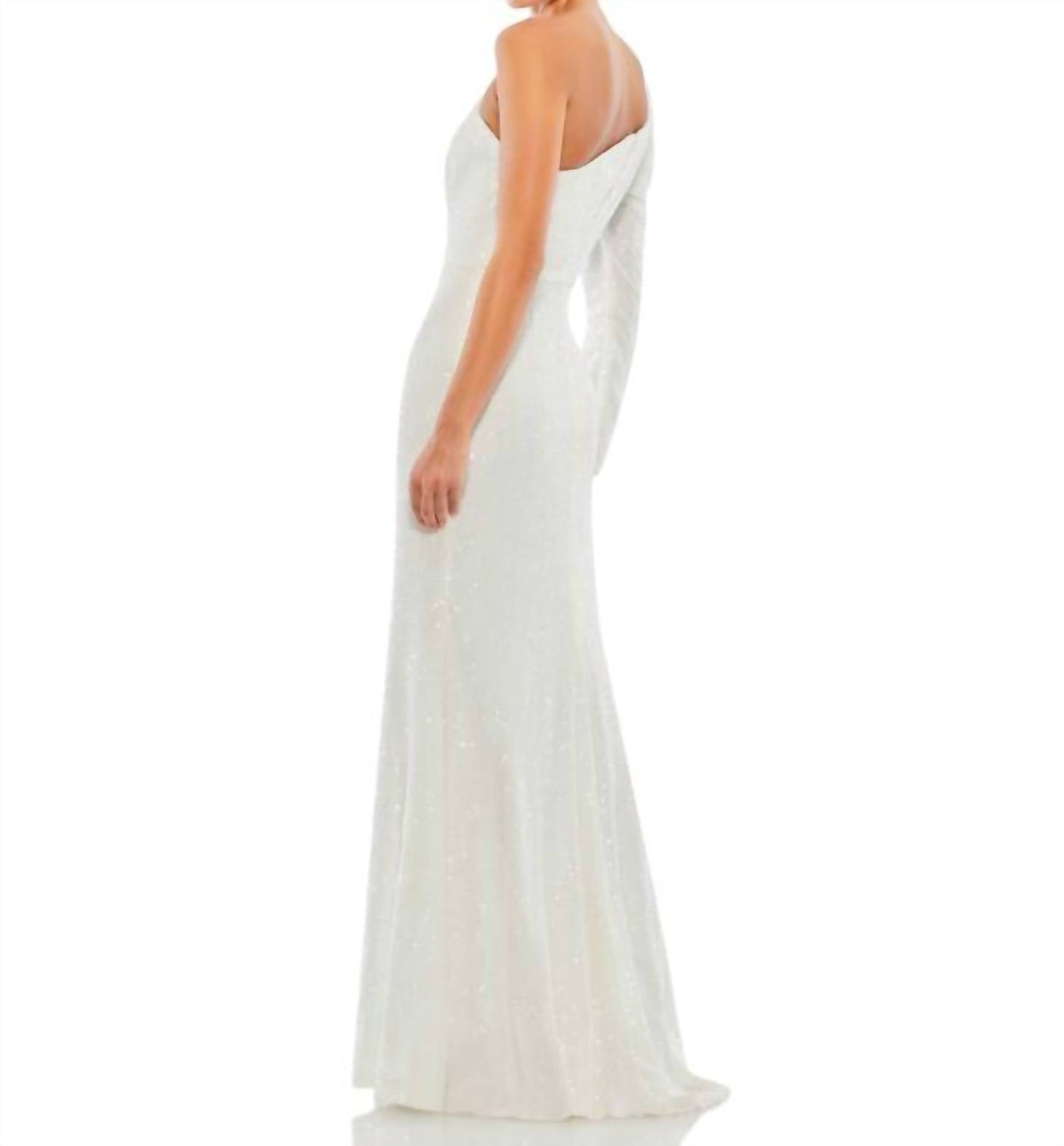 Ieena For Mac Duggal - Sequined One Shoulder Trumpet Gown