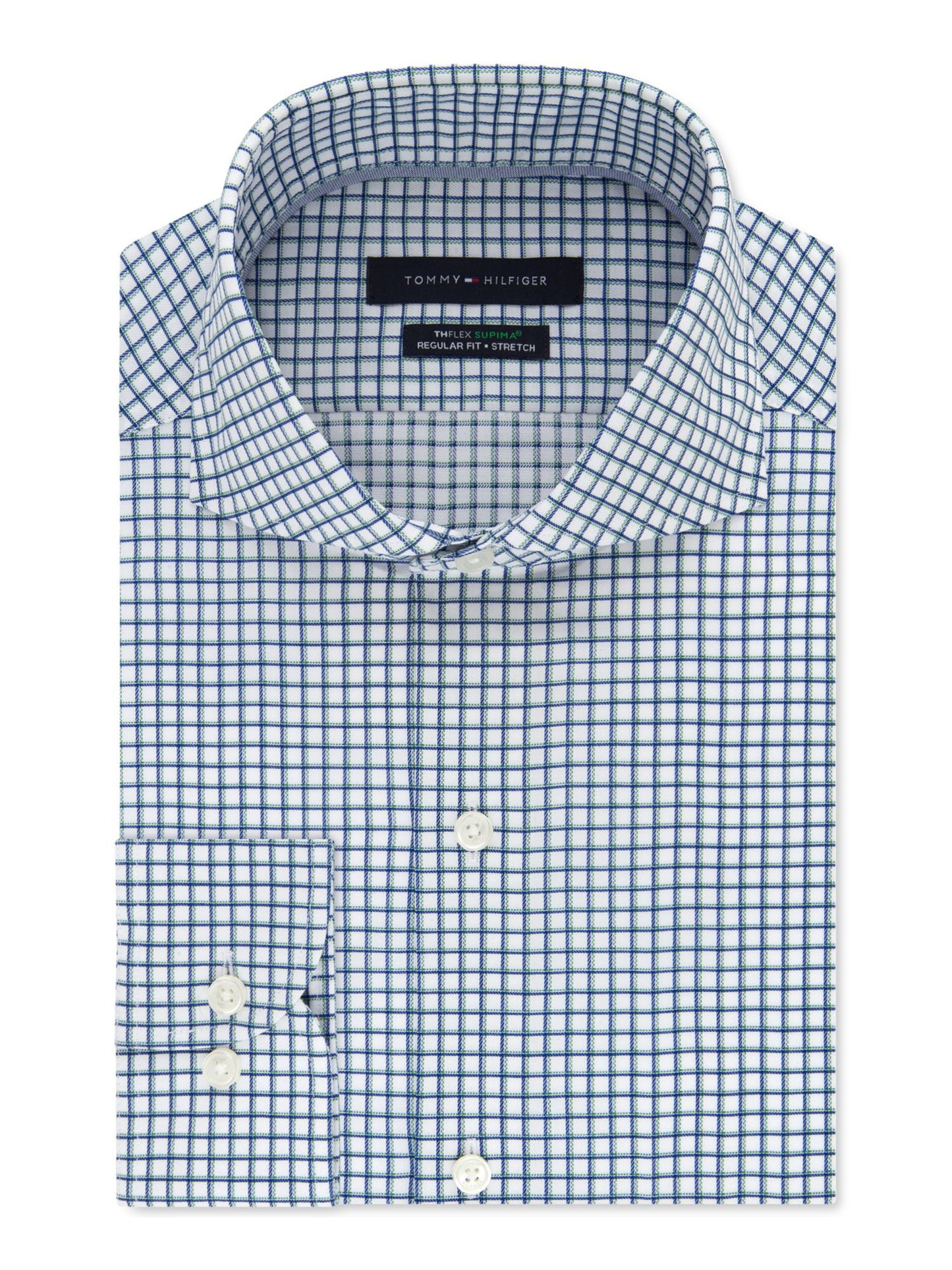 Tommy Hilfiger Men's Multi Check Collared Classic Fit Stretch Dress Shirt Green Size 17.5X32X33