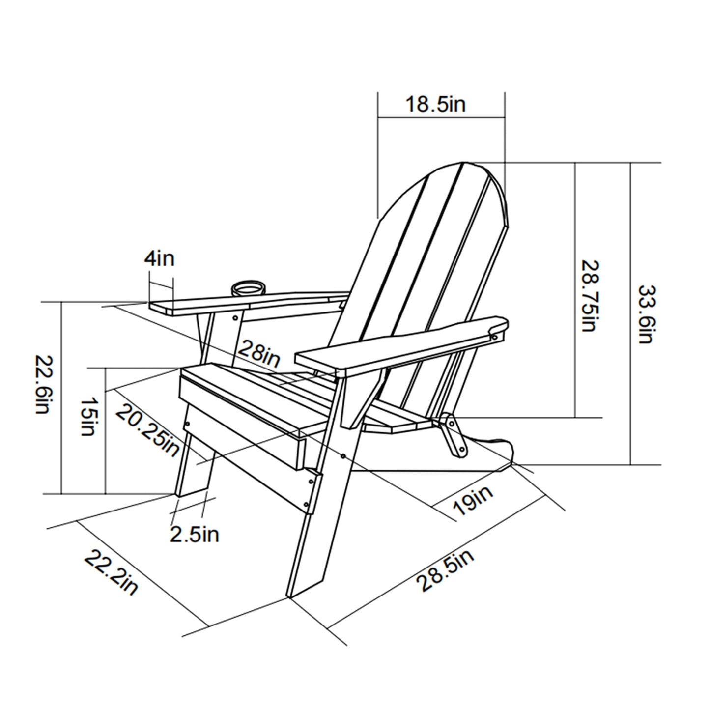 Folding Adirondack Chair with Dual Cup Holder - Navy Blue