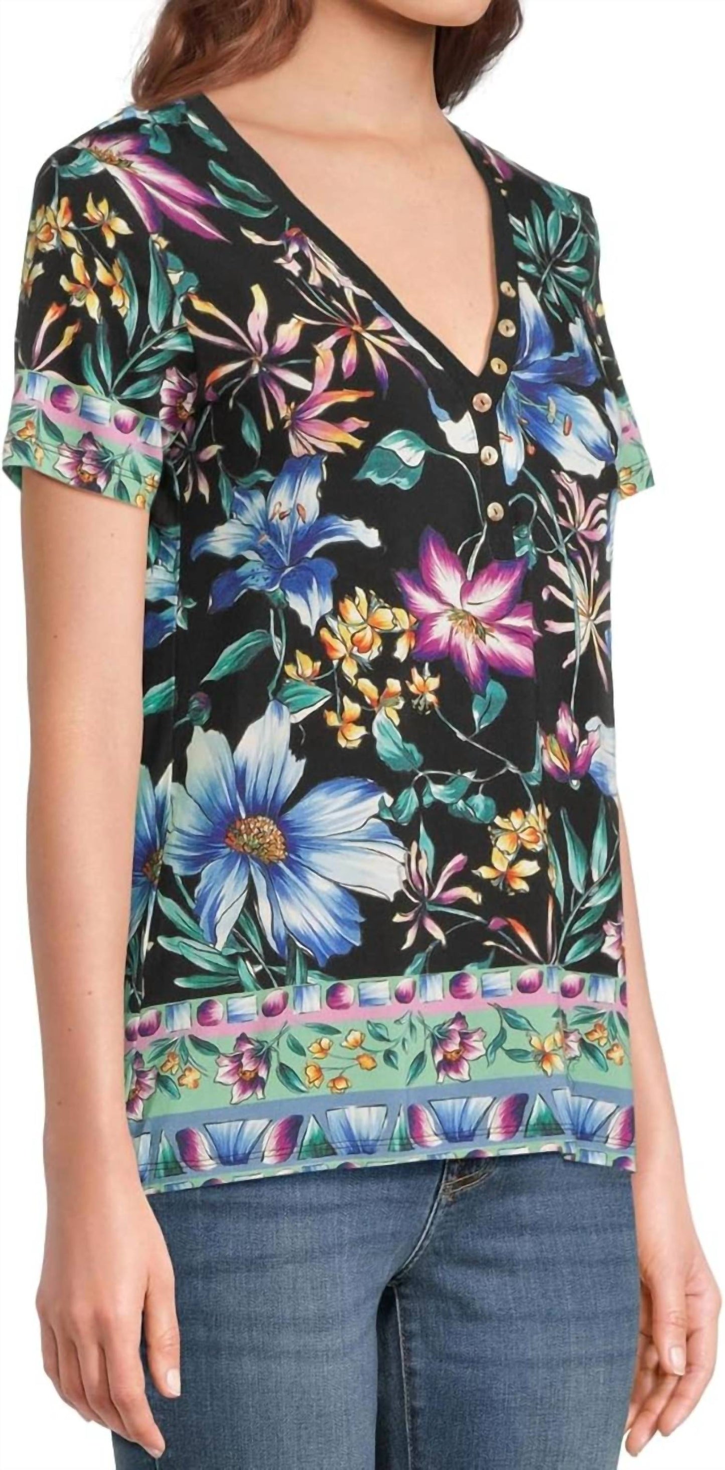 Johnny Was - Janie Fav Short Sleeve Henley Tee