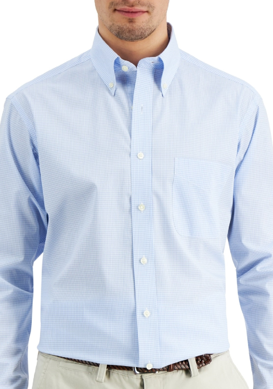 Club Room Men's Regular Fit Cotton Mini Gingham Dress Shirt Blue Size 15X32X33