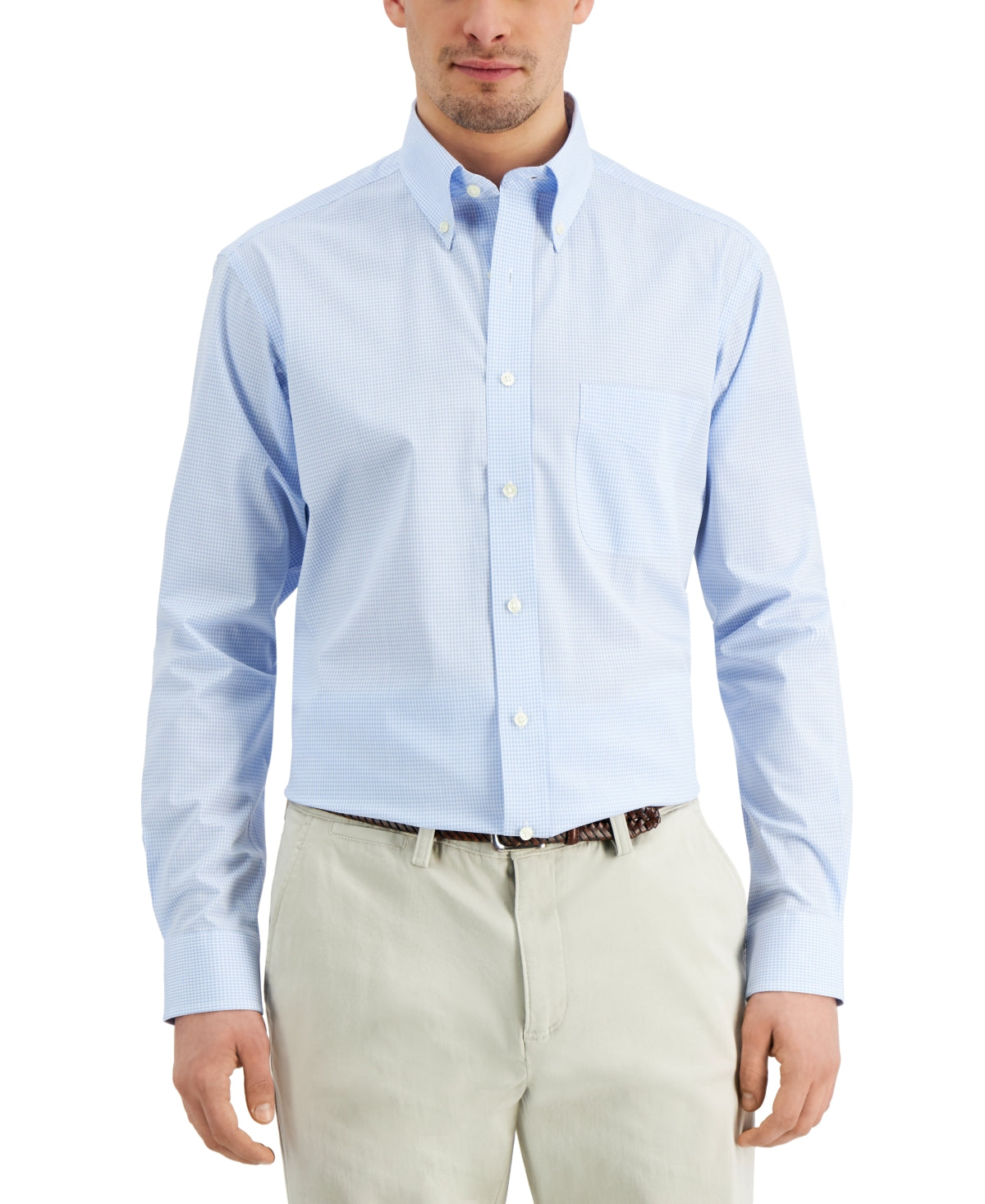 Club Room Men's Regular Fit Cotton Mini Gingham Dress Shirt Blue Size 15X32X33