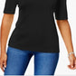 Karen Scott Women's Elbow Sleeve Cotton Top Black Size Medium