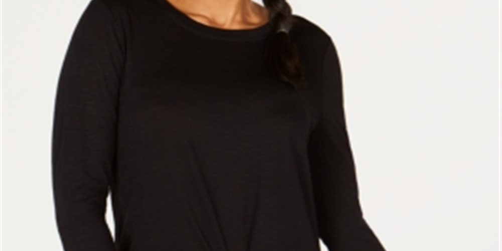 Ideology Women's Knot Front Long Sleeves Super Soft Top Black Size X-Large