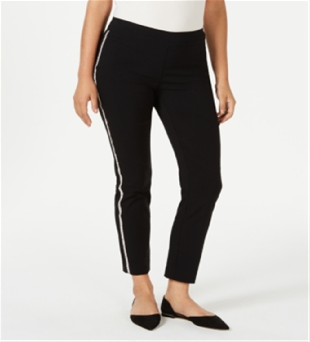 JM Collection Women's Side Striped Tummy Control Pants Black Size Petite