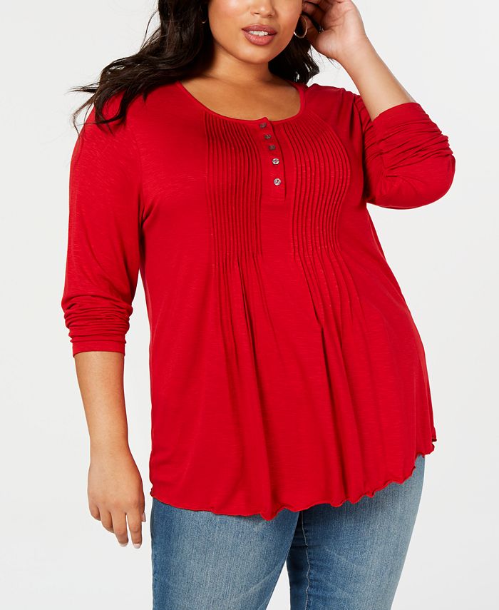Style & Co Women's Pintuck Top Red Size 2X