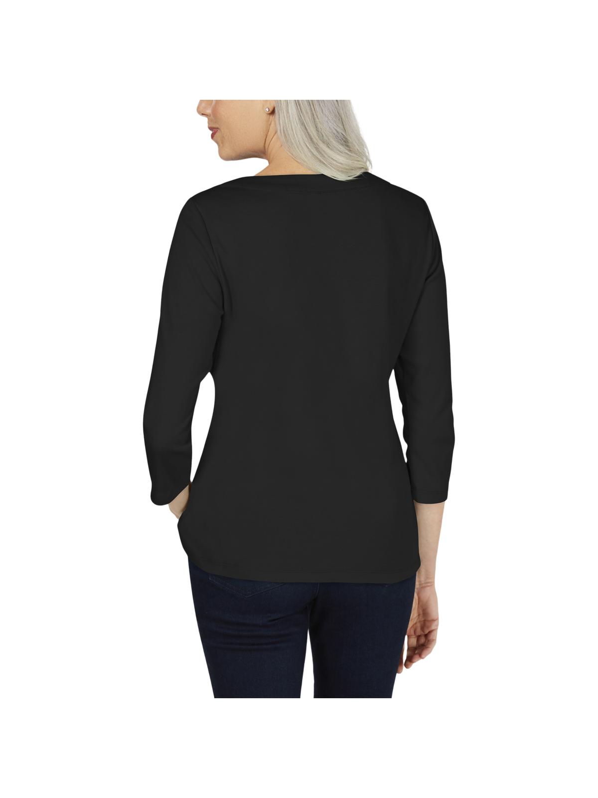 Karen Scott Women's Cotton Lace Through Neck Top Black Size Small