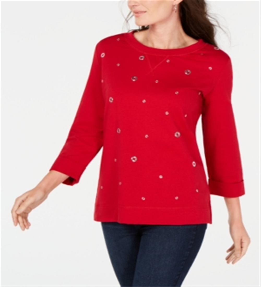 Karen Scott Women's Embellished Sweatshirt Red Size Large