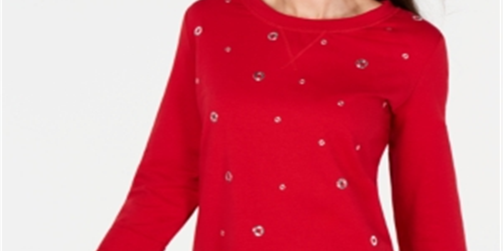 Karen Scott Women's Embellished Sweatshirt Red Size Large