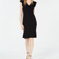 Bar III Women's Ribbed Ruffle Shoulder Sheath Dress Black Size Large