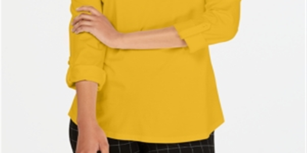 Charter Club Women's Supima Cotton Split Neck Top Yellow Size Small