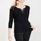 Karen Scott Women's Neck Inset Cotton Grommet Top Black Size Medium