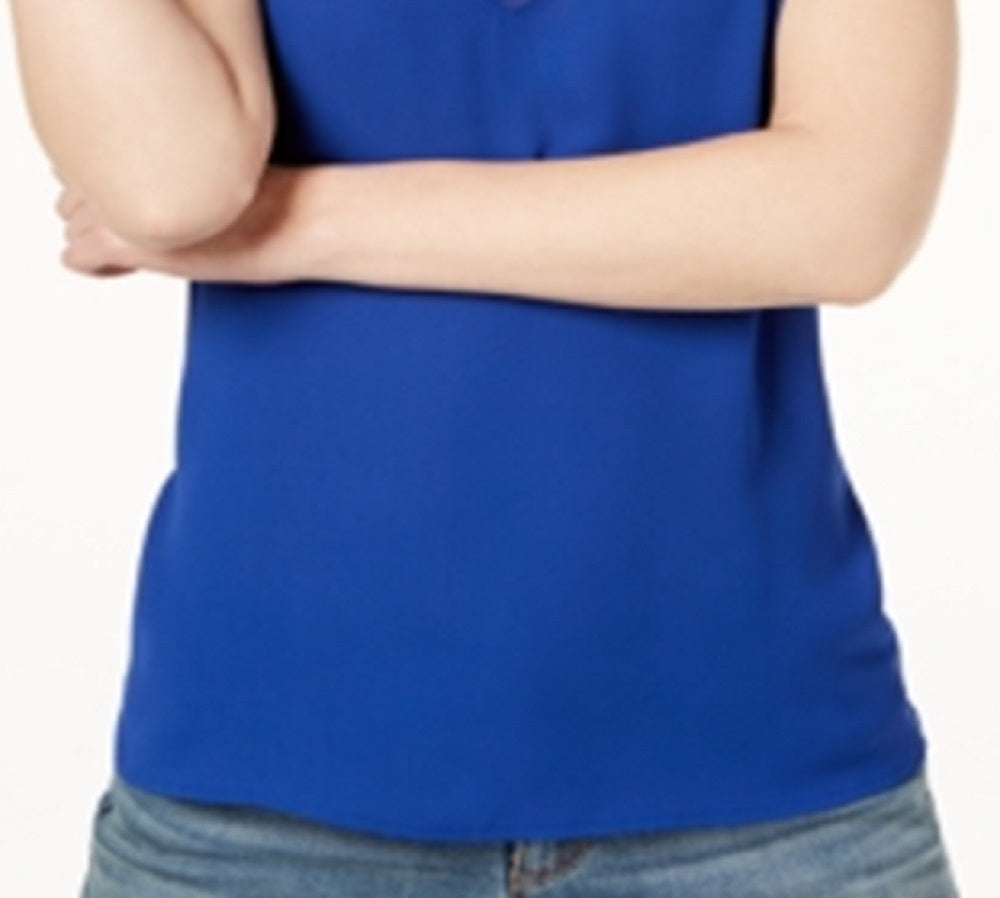 INC International Concepts Women's Illusion Trim Tank Top Blue Size Petite Small