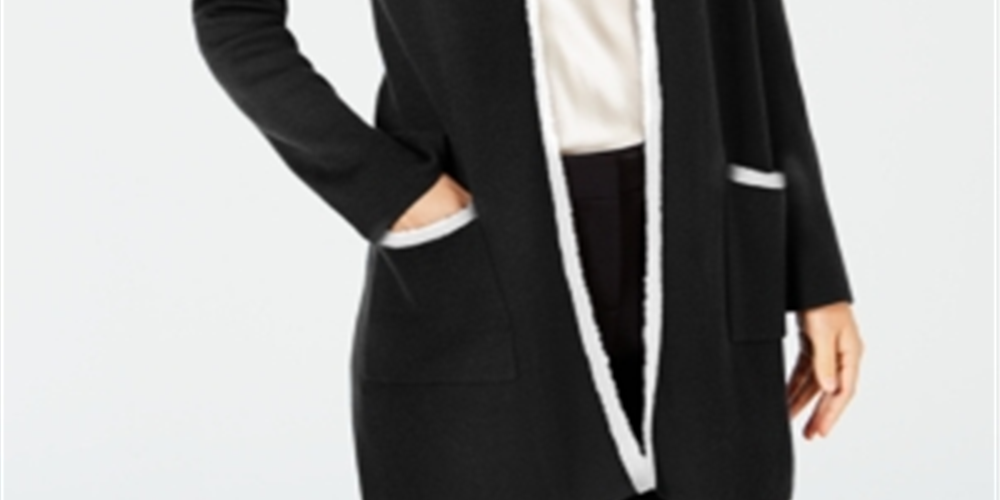 Alfani Women's Eyelash Trim Cardigan Black Size X-Small