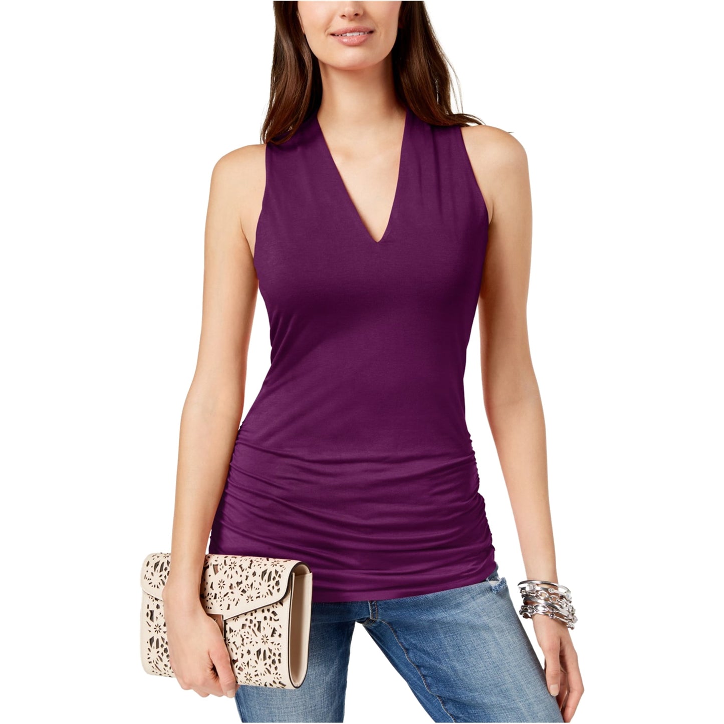 INC Women's Dummy Tank Top Sleeveless V-Neck Fitted Size M