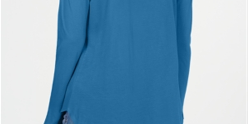 INC International Concepts Women's Split Neck Pullover Blouse Blue Size Petite Large