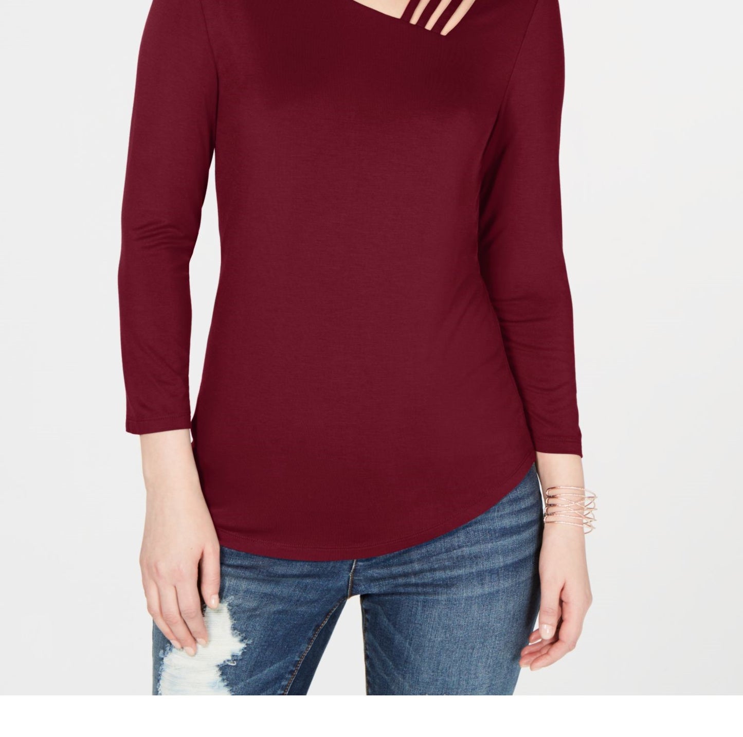 INC International Concepts Women's Cutout Detail Top Red Size Large