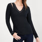 INC International Concepts Women's Embellished Long Sleeve V Neck Top Black Size XX-Large