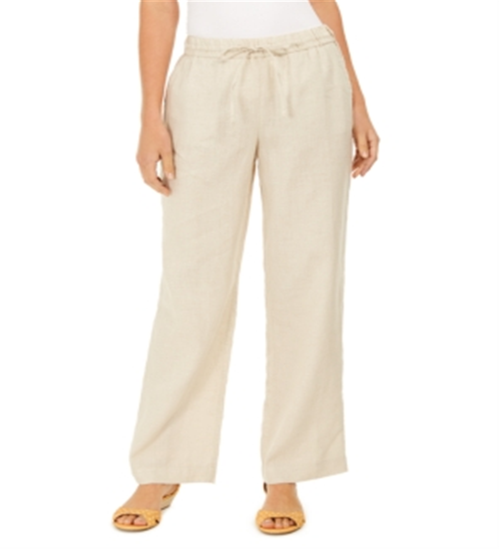 Charter Club Women's Linen Drawstring Waist Pants Brown Size XX-Large