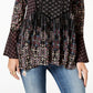 Style & Co Women's Printed Peasant Top Black Size Petite