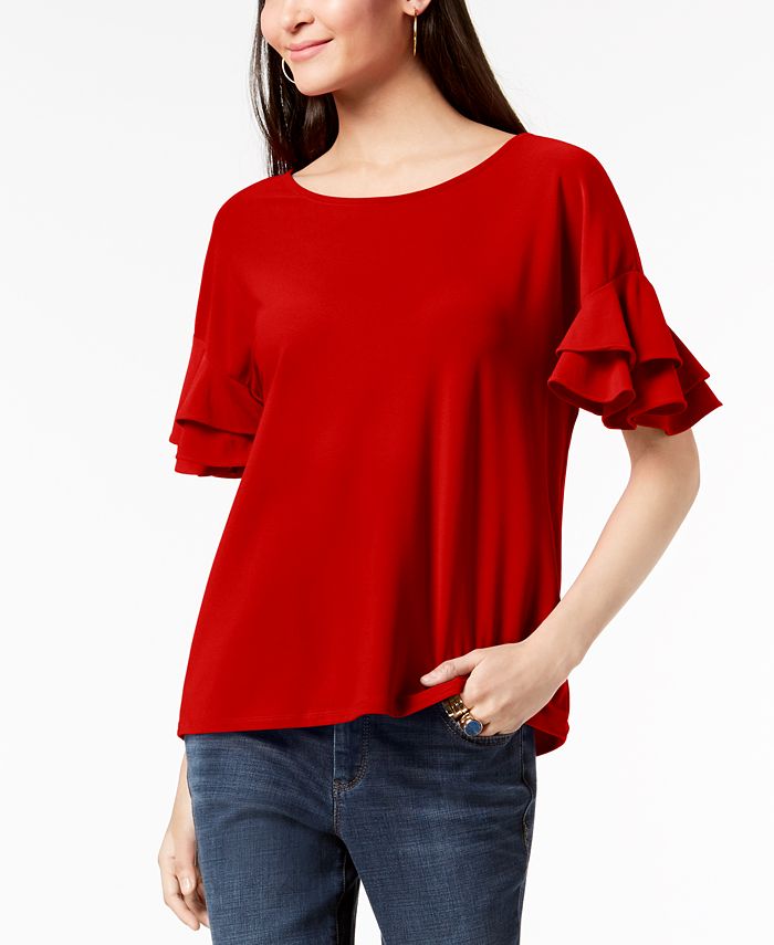 INC International Concepts Women's Ruffled Sleeve Top Red Size Medium
