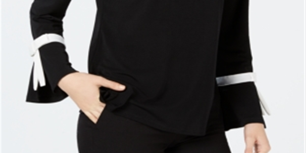 Charter Club Women's Tie Detail Sweater Black Size Petite L