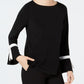 Charter Club Women's Tie Detail Sweater Black Size Petite Small