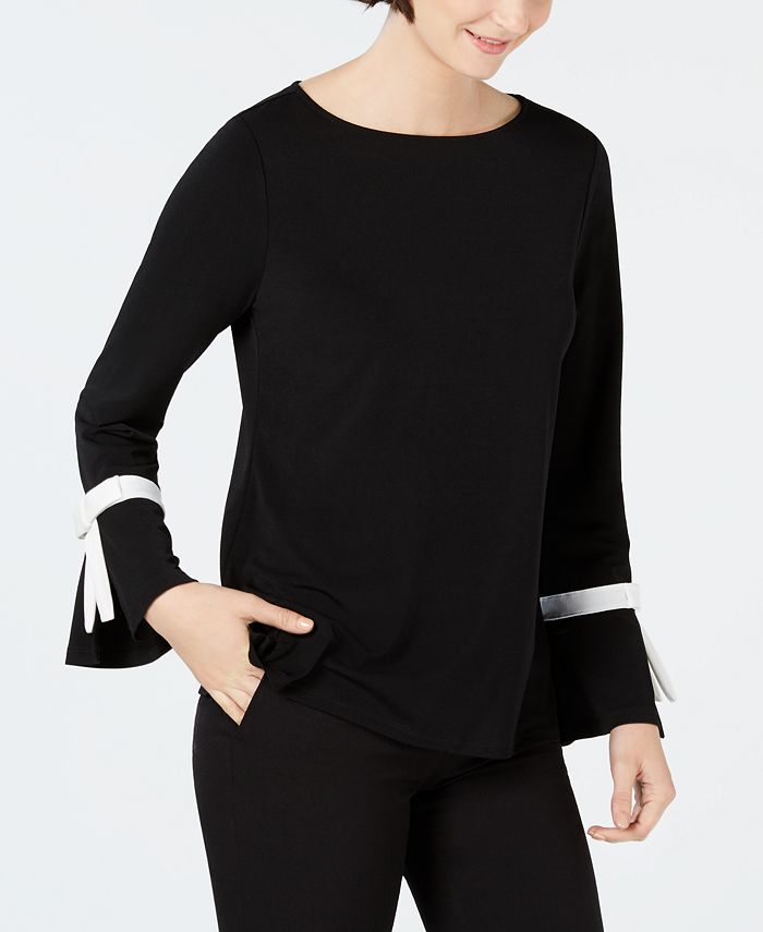 Charter Club Women's Tie Detail Sweater Black Size Petite Small