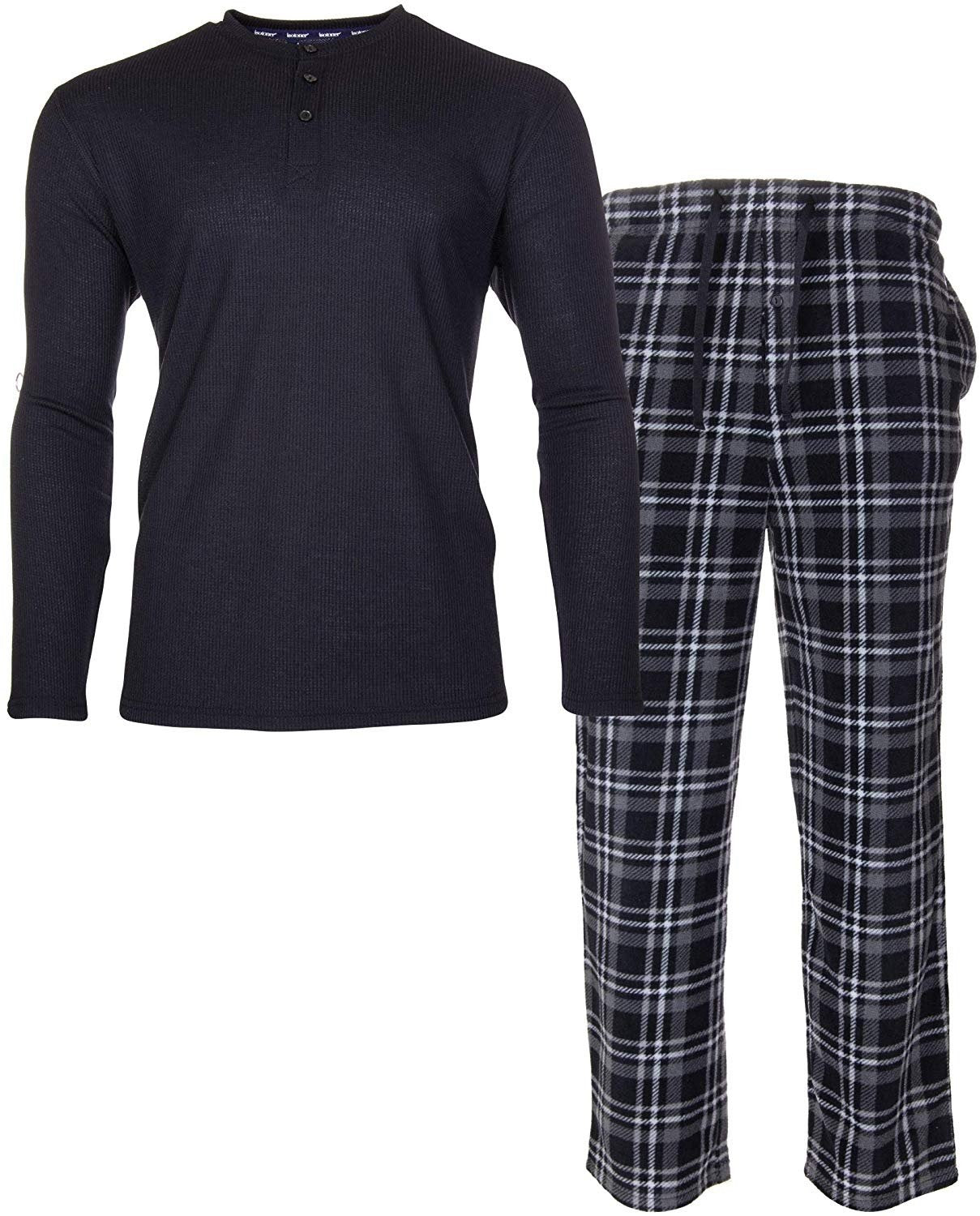 Isotoner Signature Men's Sleep Thermal Top Pant Set Black Size X-Large