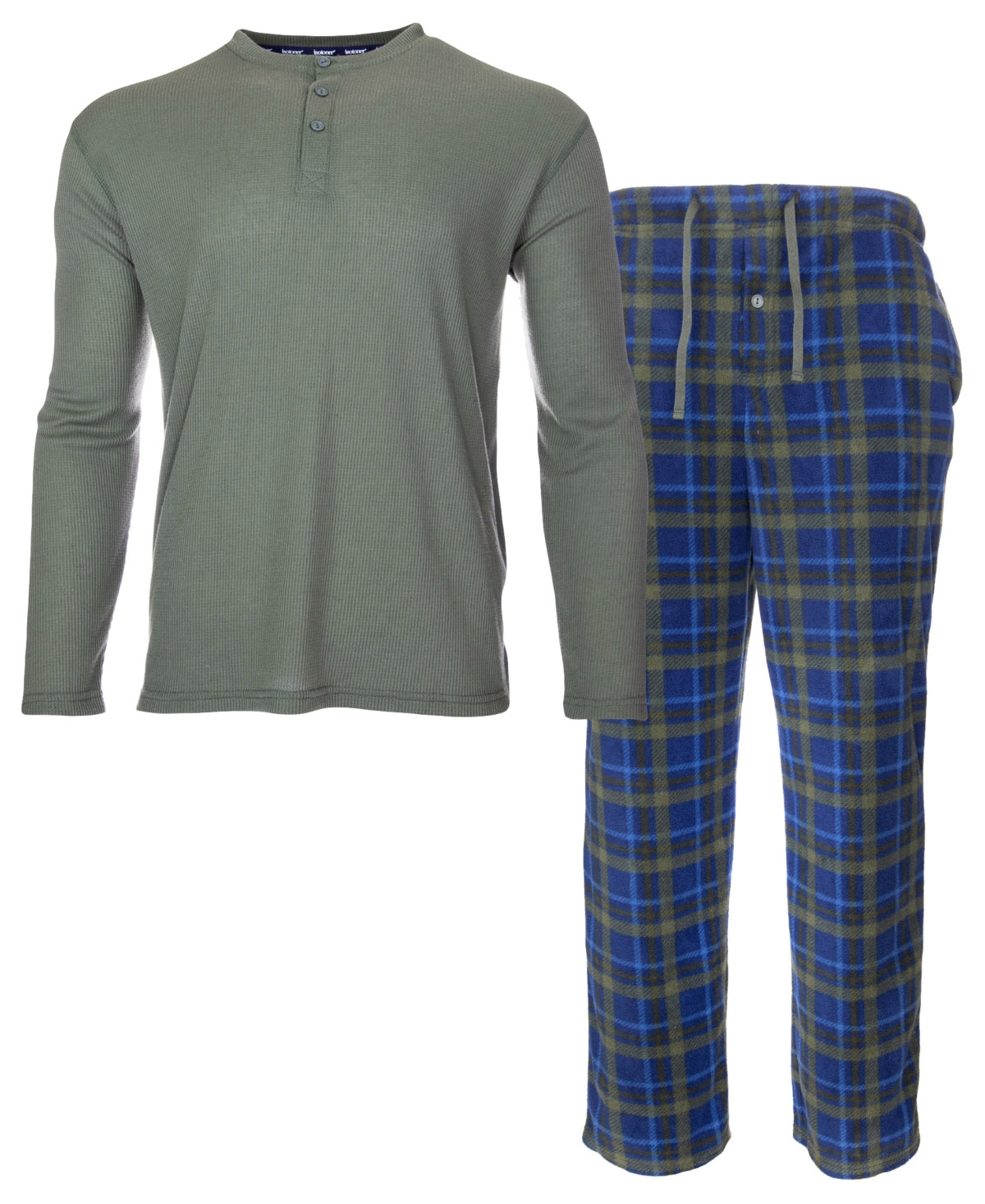Isotoner Signature Men's Sleep Thermal Top Pant Set Blue Size Large