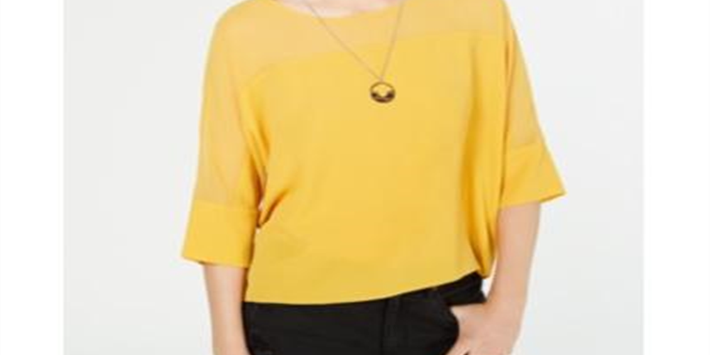BCX Juniors' Crepe Boxy Necklace Top Yellow Size Large