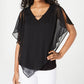 BCX Junior's Solid 3/4 Sleeve Chiffon Blouse Black Size Medium