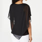 BCX Junior's Solid 3/4 Sleeve Chiffon Blouse Black Size Medium