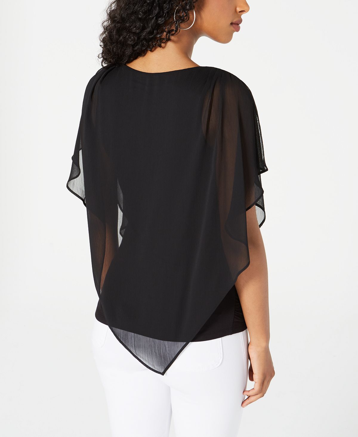 BCX Junior's Solid 3/4 Sleeve Chiffon Blouse Black Size Medium