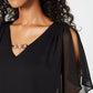 BCX Junior's Solid 3/4 Sleeve Chiffon Blouse Black Size Medium