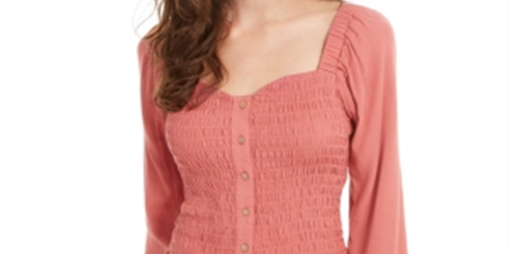 Self Esteem Junior's Smocked Sweetheart Blouse Coral Size Medium