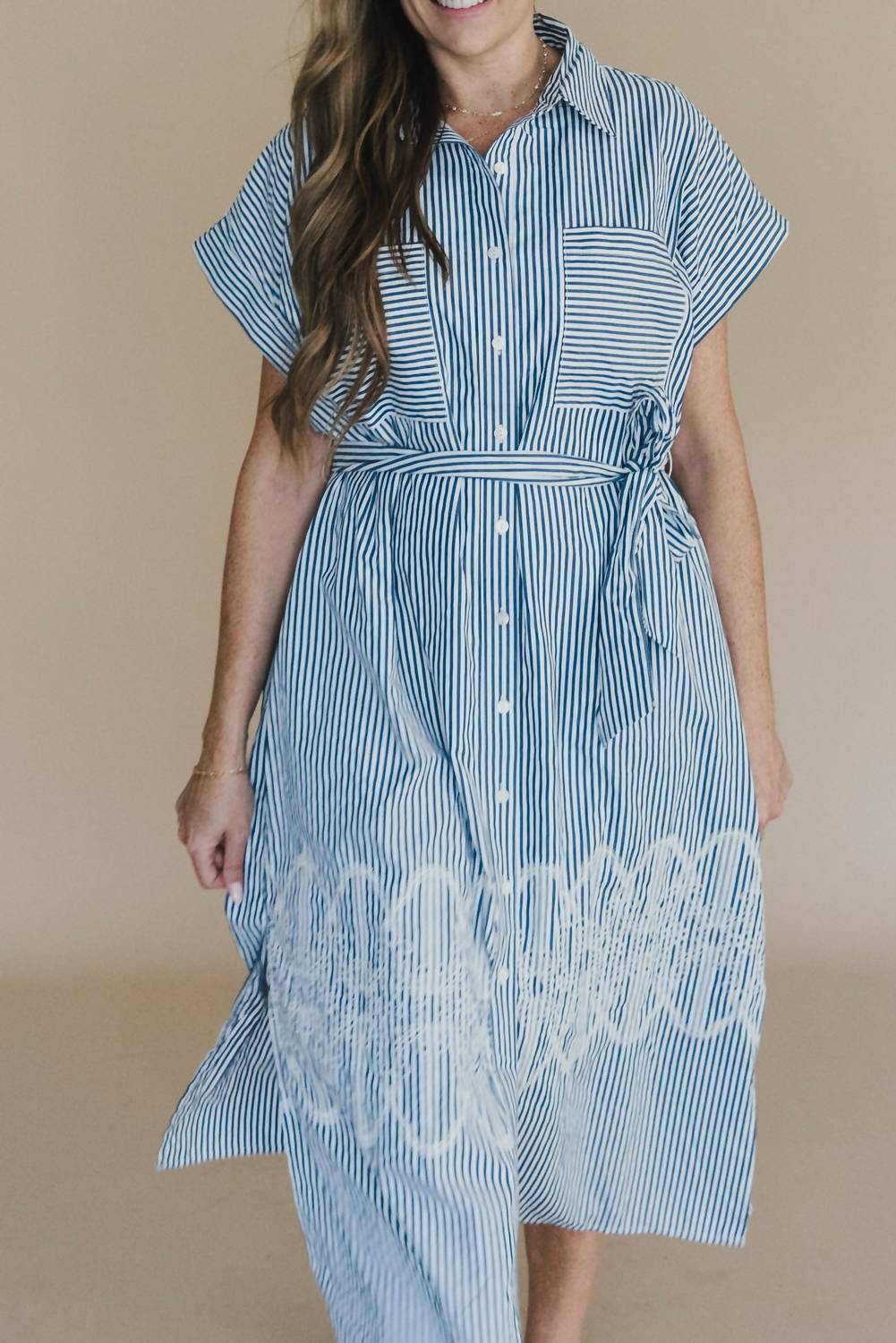 Entro - Endless Love Embroidered Stripe Midi Dress