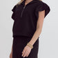 Entro - Half Zip Textured Flutter Sleeve Top