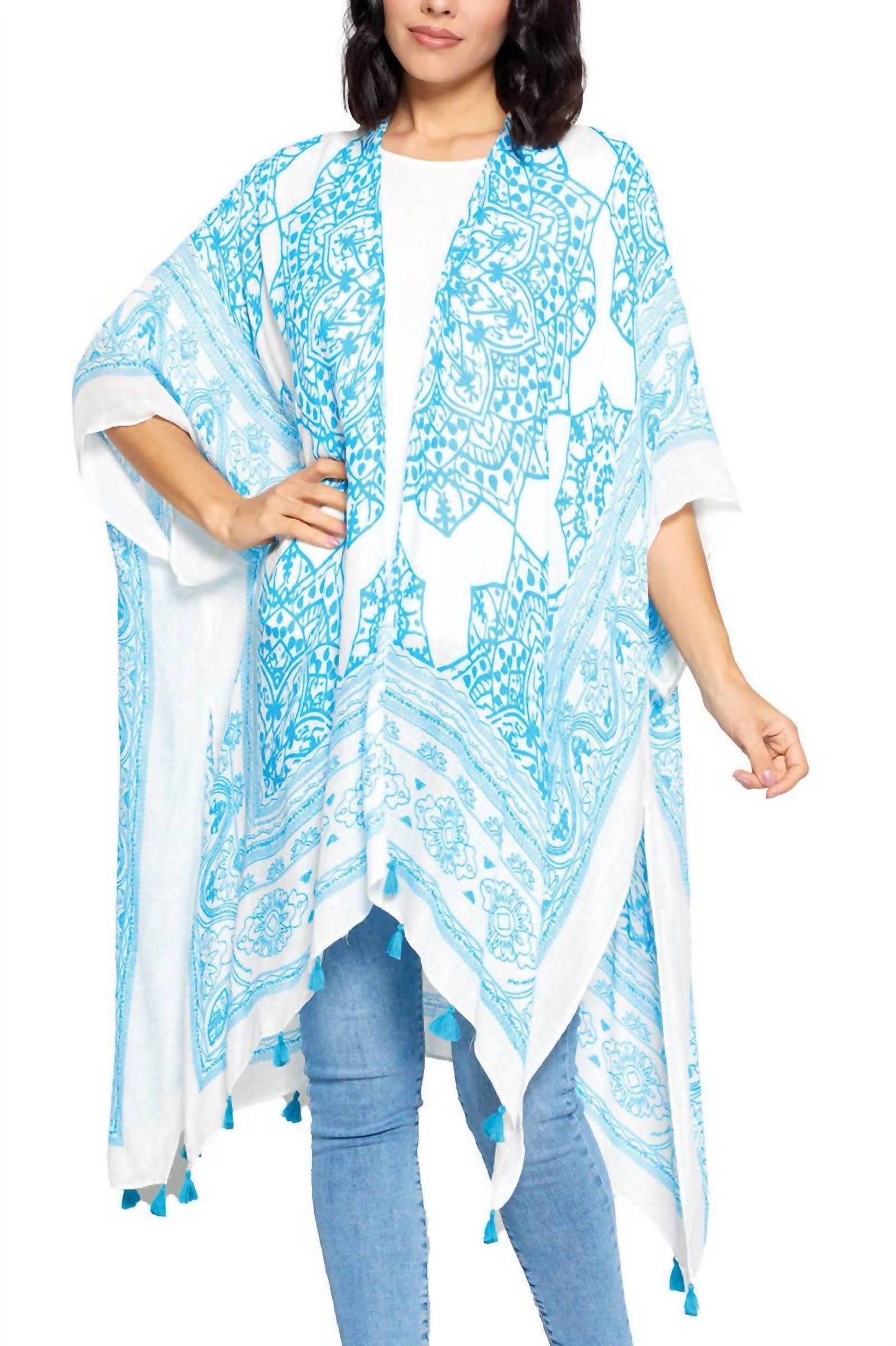 Yak & Yeti - Boho Floral Tassels Kimono Wrap