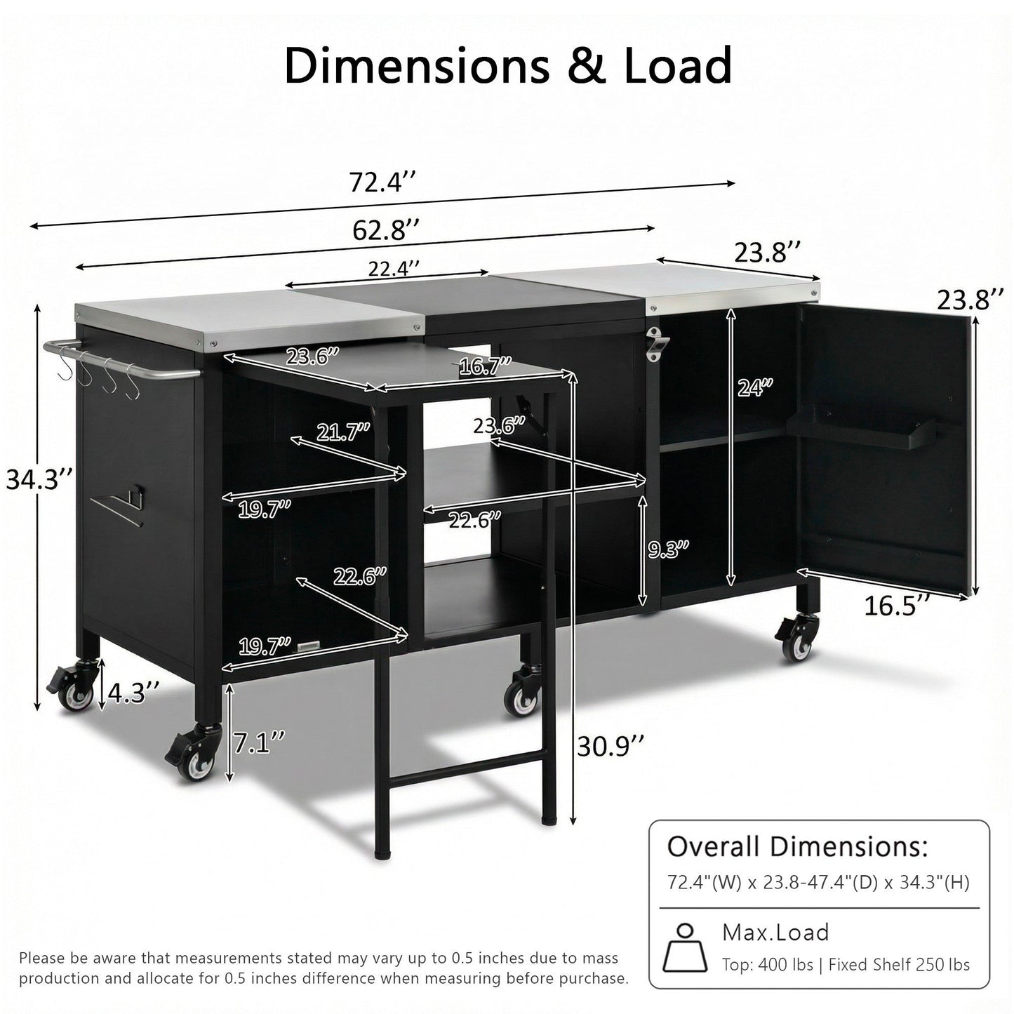 K&K 72.4' Large Grill Table for Big Green Egg