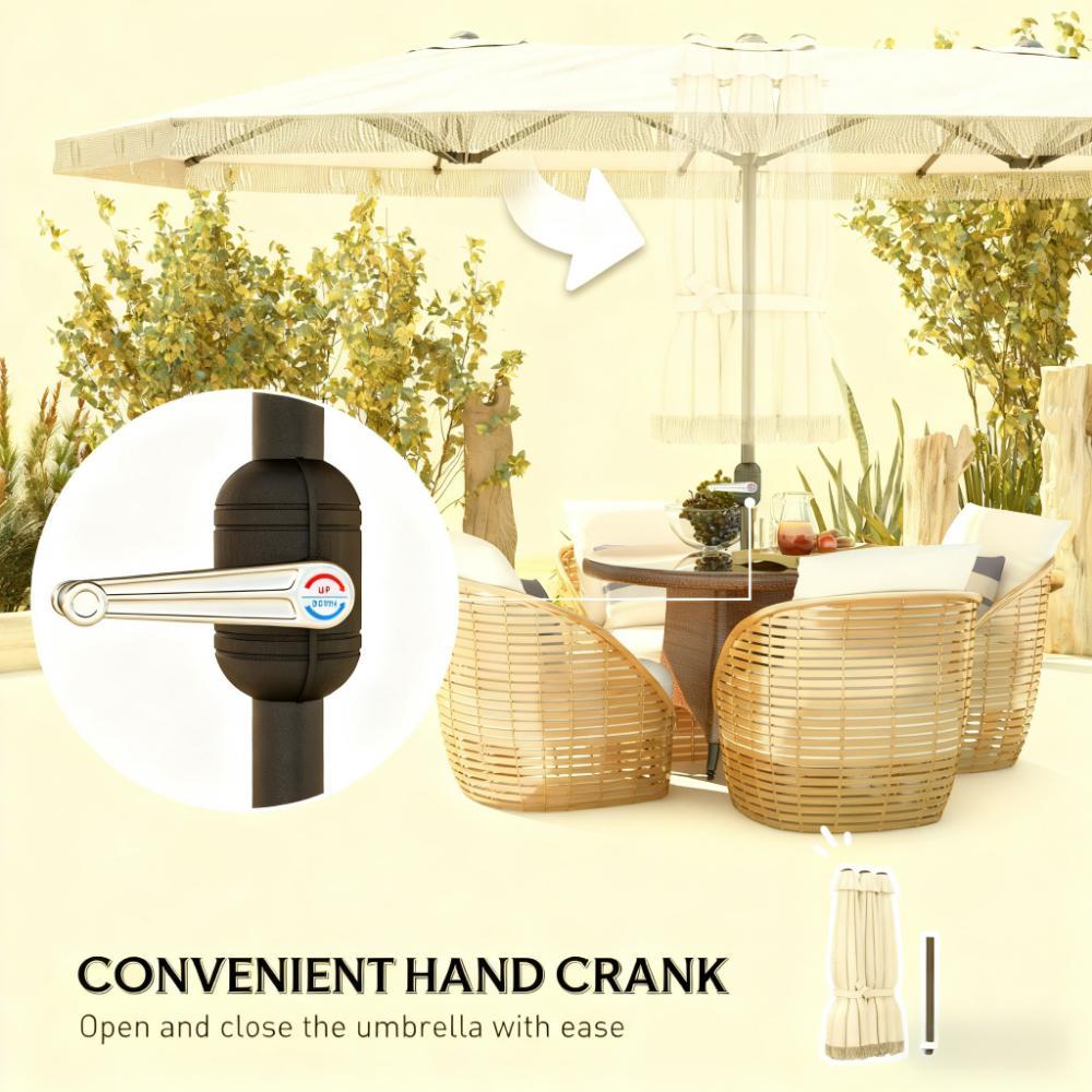 Extra Large Outdoor Umbrella with Fringe and Crank Handle