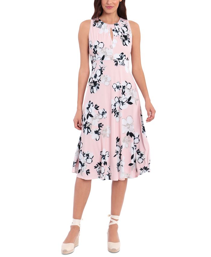 London Times Women's Pleated Floral Midi Dress Pink Size 12